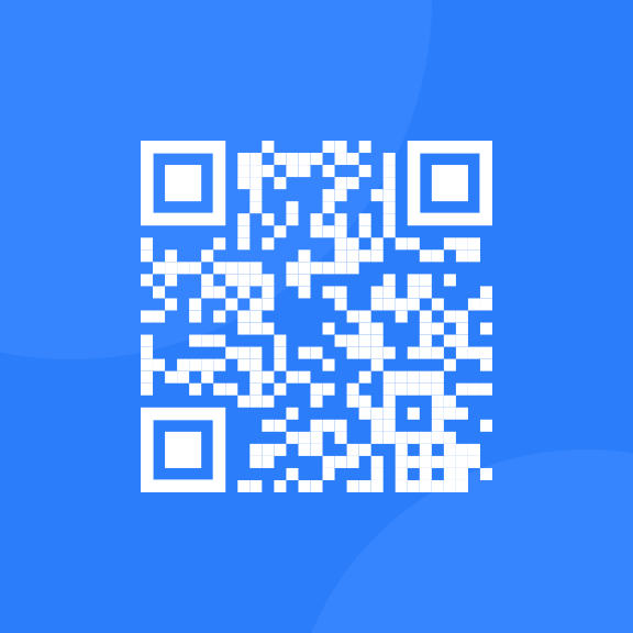 white QR code inside a blue square